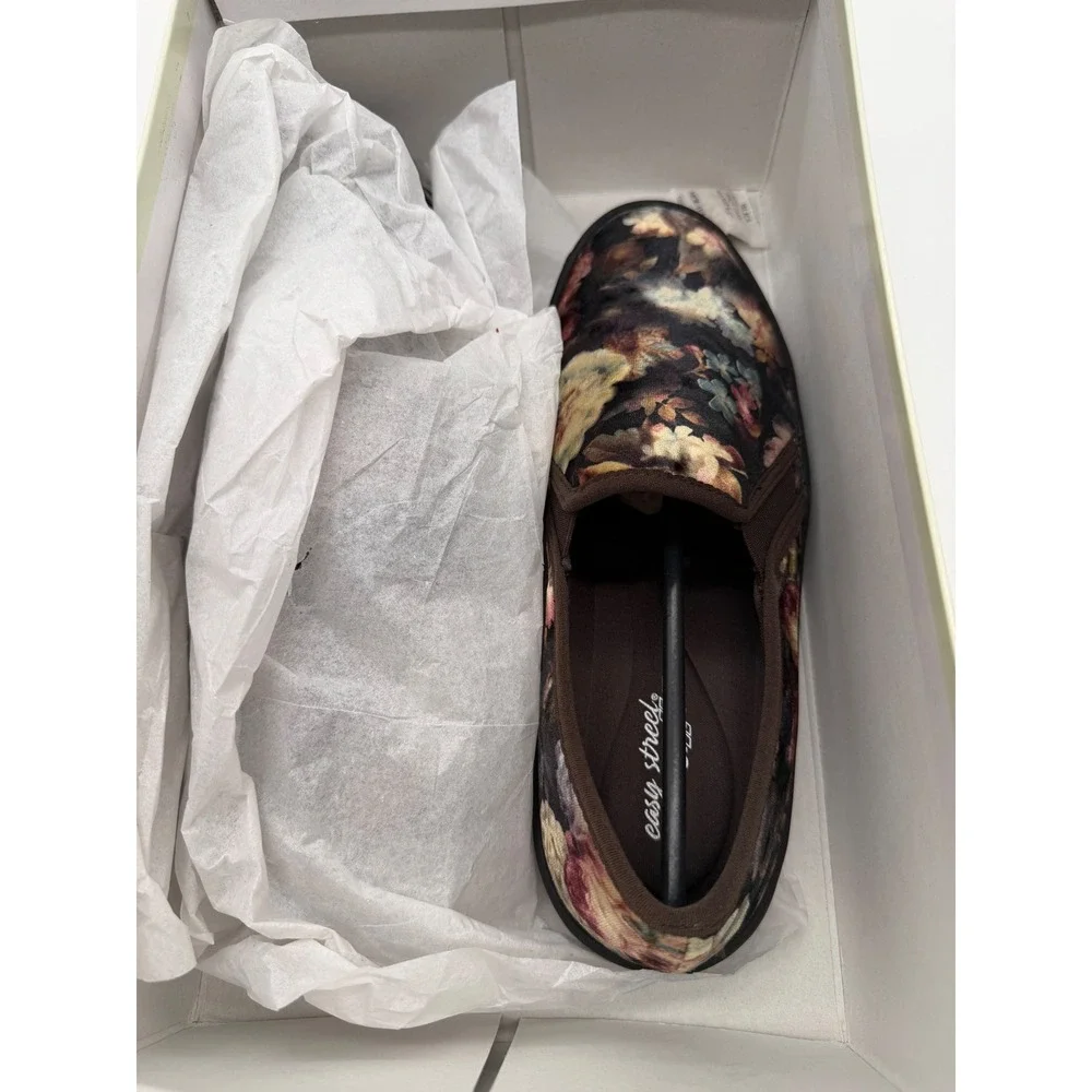 Easy Street Sport Plaza Womens 6 M Floral Velvet Slip On Sneakers Black
